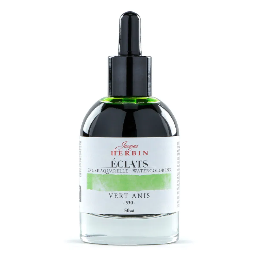 Чернила акварельные JACQUES HERBIN ECLATS банка 50мл Vert Anis зеленый анис