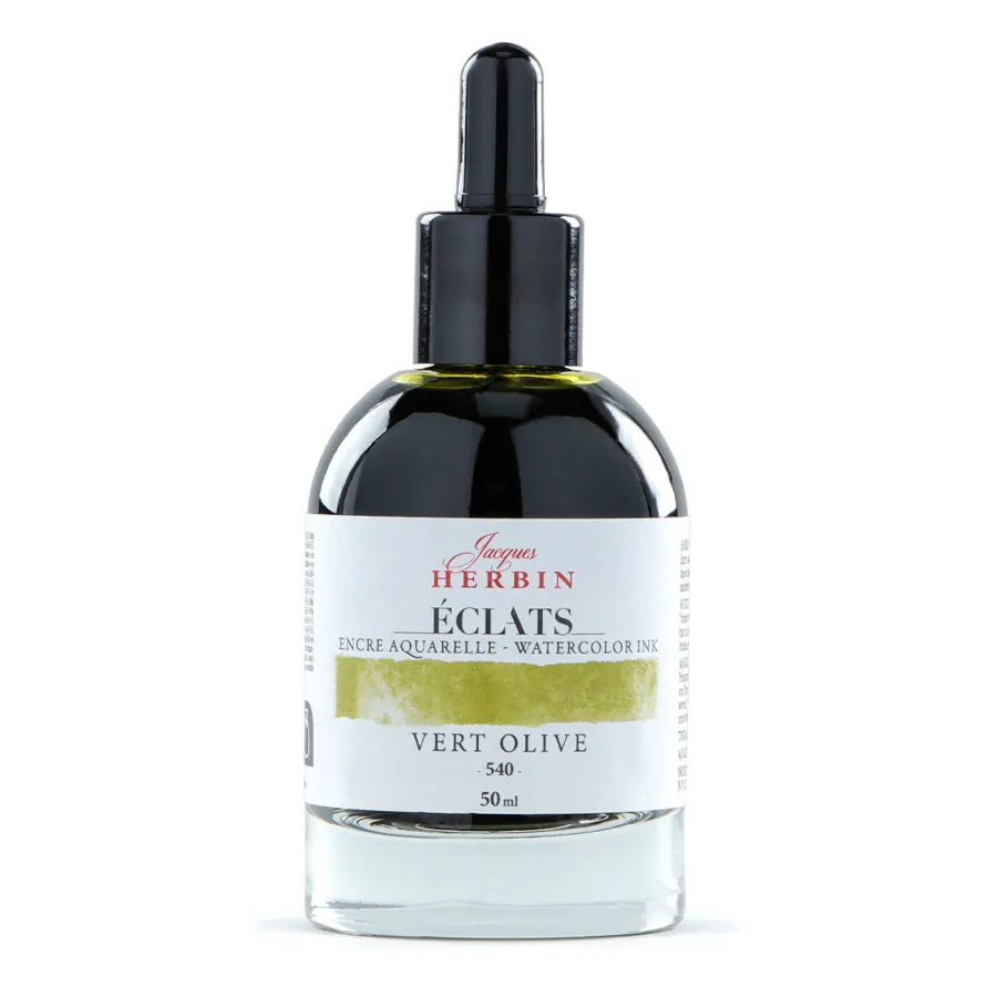 Чернила акварельные JACQUES HERBIN ECLATS банка 50мл Vert Olive оливковый