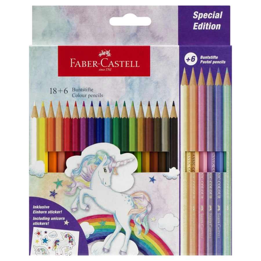 Набор карандашей цветных UNICORN 18цв+6паст.цв.шестигр.картон.упак