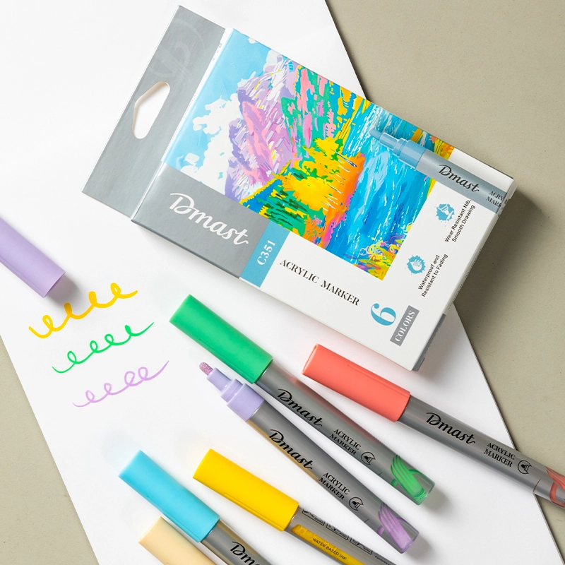 Набор акриловых маркеров Dmast Pastel 6 цветов наконечник 2мм в картонной уп-ке