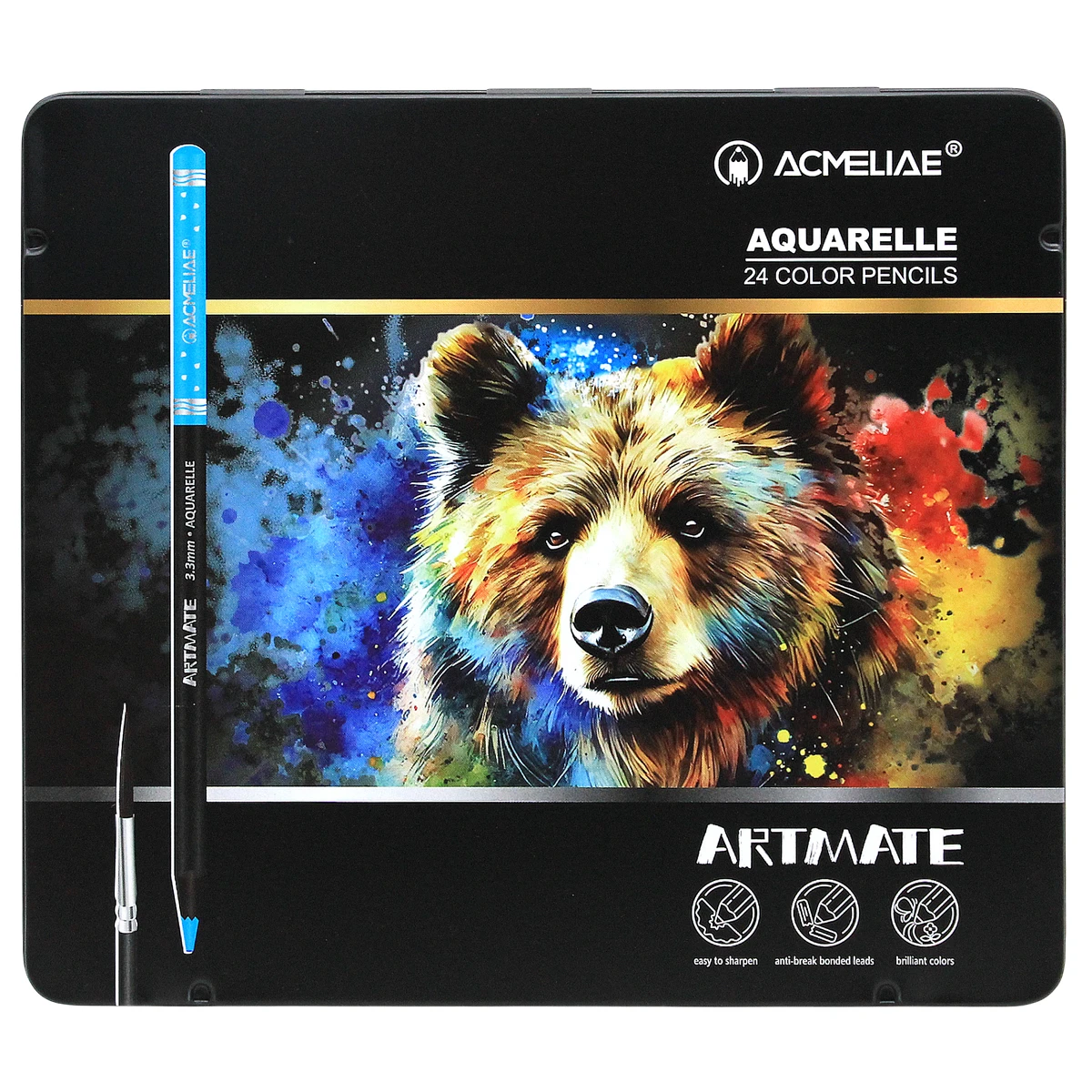 Набор карандашей акварельных BLACKWOOD 24цв. d:3мм кисточка металлическая уп-ка