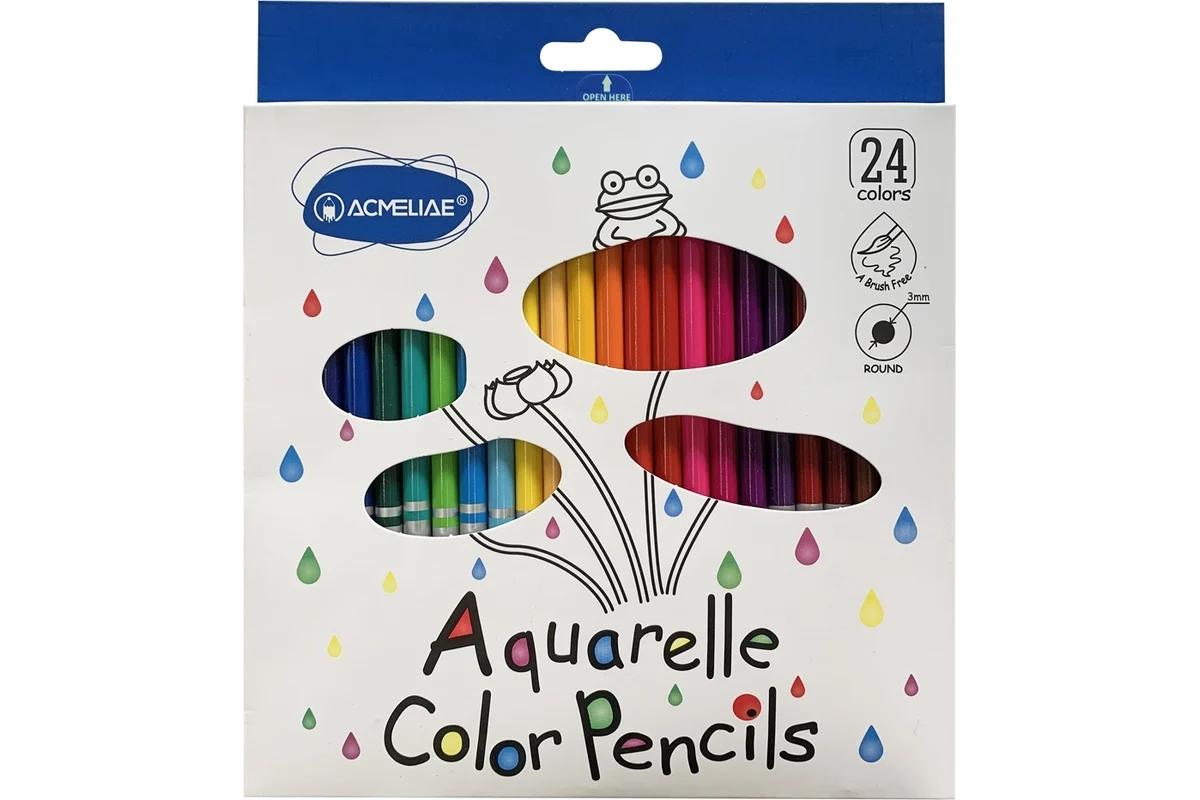 Набор карандашей акварельных ACMELIAE 24цв. d:3мм кисточка картонная уп-ка