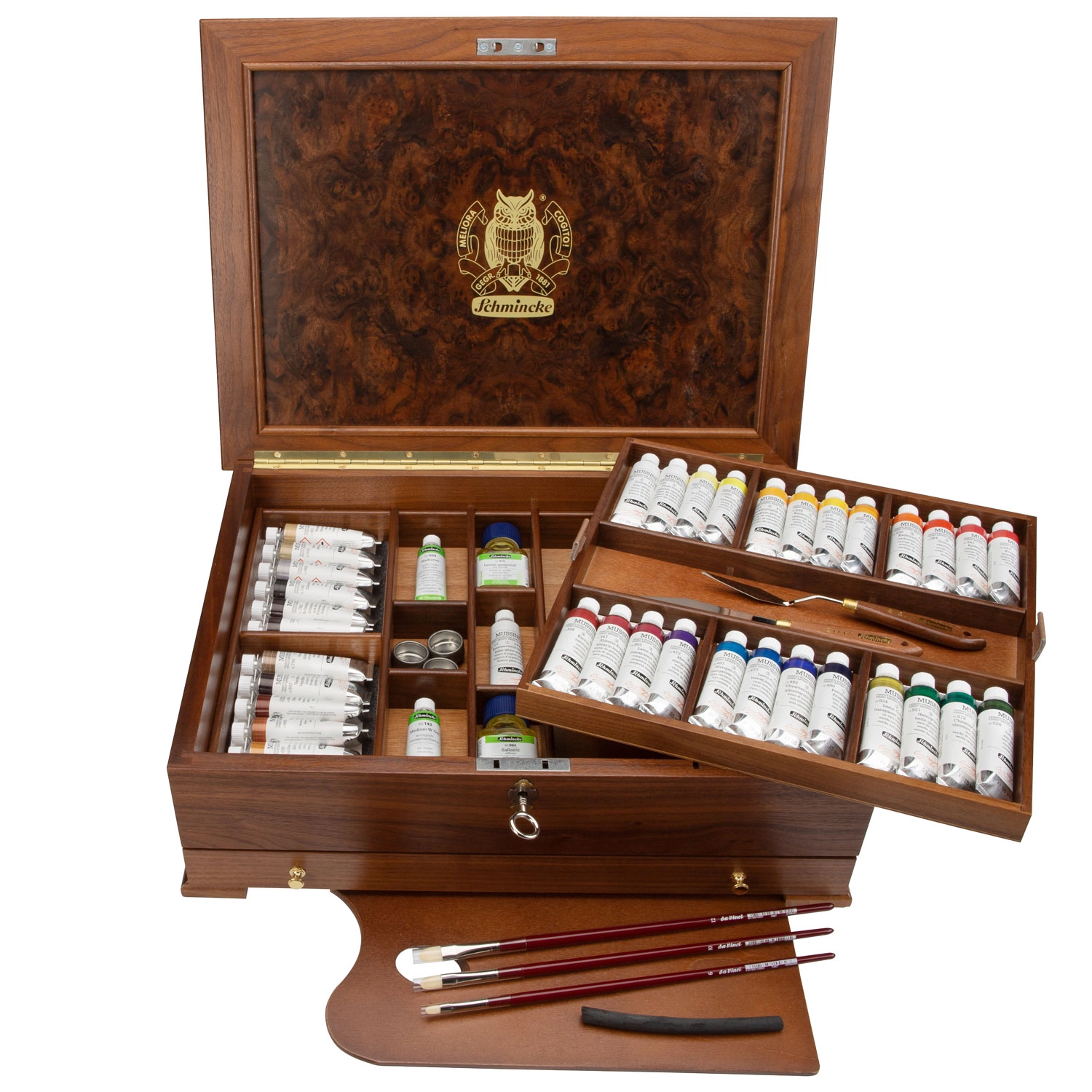 Набор красок масляных MUSSINI 37 цветов по 35мл+аксессуары деревянная коробка