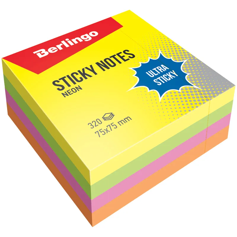 Самоклеящийся блок ULTRA STICKY 75х75мм 320л 4неоновых цвета