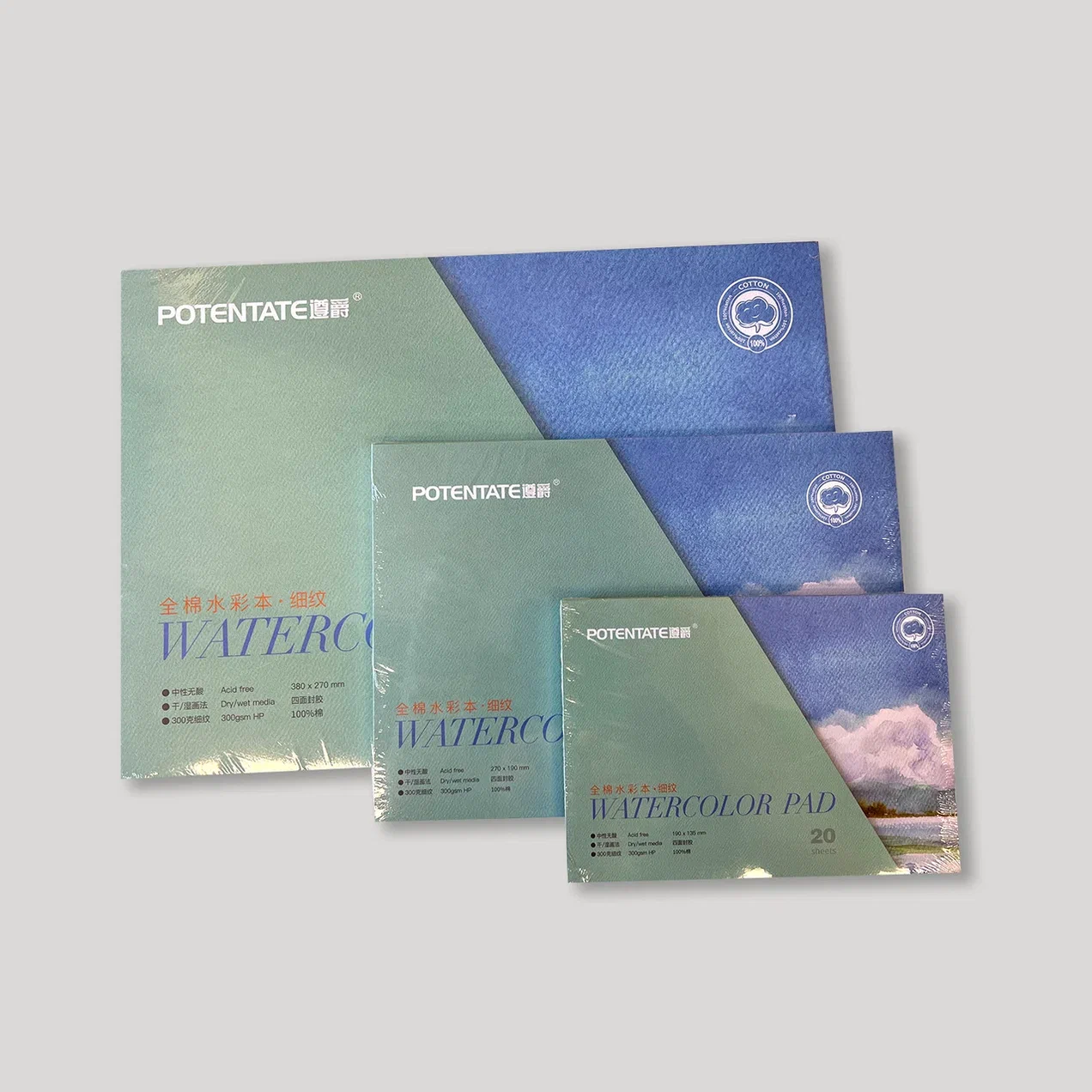 Альбом для акварели POTENTATE 300г/кв.м 190x270мм 20л склейка satin хл.100% по 999.00 руб от Potentate