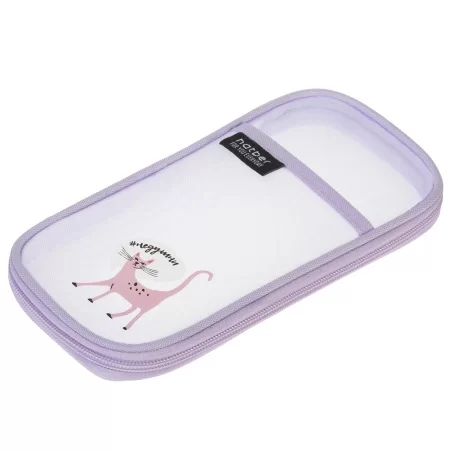 Пенал КОШКИ БЫВАЮТ РАЗНЫЕ 220х100х20мм на молнии карманом сиреневый