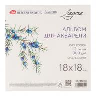 Альбом для акварели ЛАДОГА 300г/кв.м 180х180мм 12л. склейка среднее зерно хл.100%