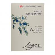Папка с листами для акварели ЛАДОГА 300г/кв.м (А3) 297х420мм 10л. среднее зерно хлопок 100%